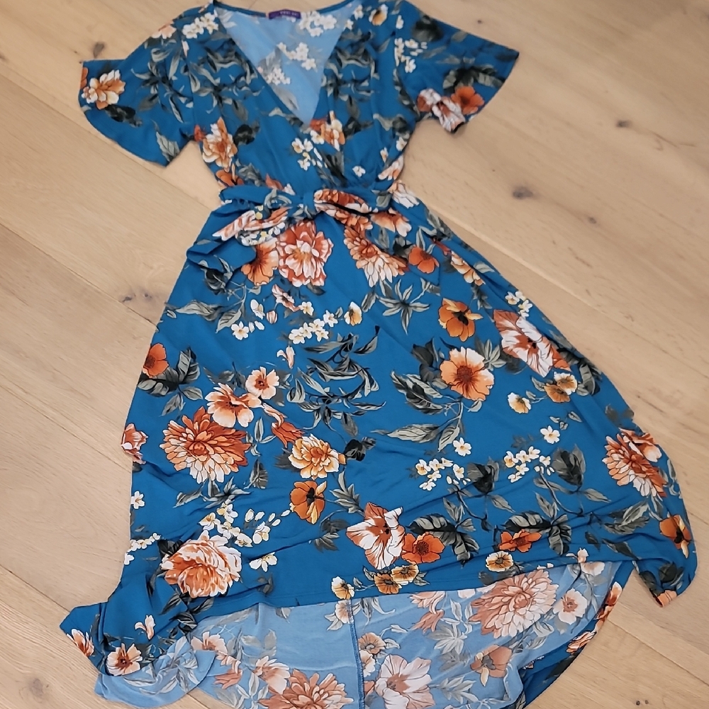 Floral Blue Wrap Dress